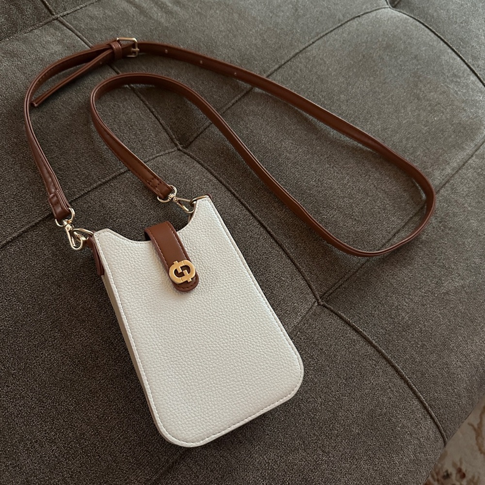 Brown and White Crossbody Bag with Snap Closure NWOT